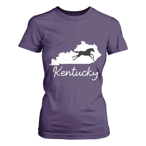 Kentucky State Map with Racing Horse T Shirt For Women Bluegrass State Pride Equestrian TS02 Purple Print Your Wear