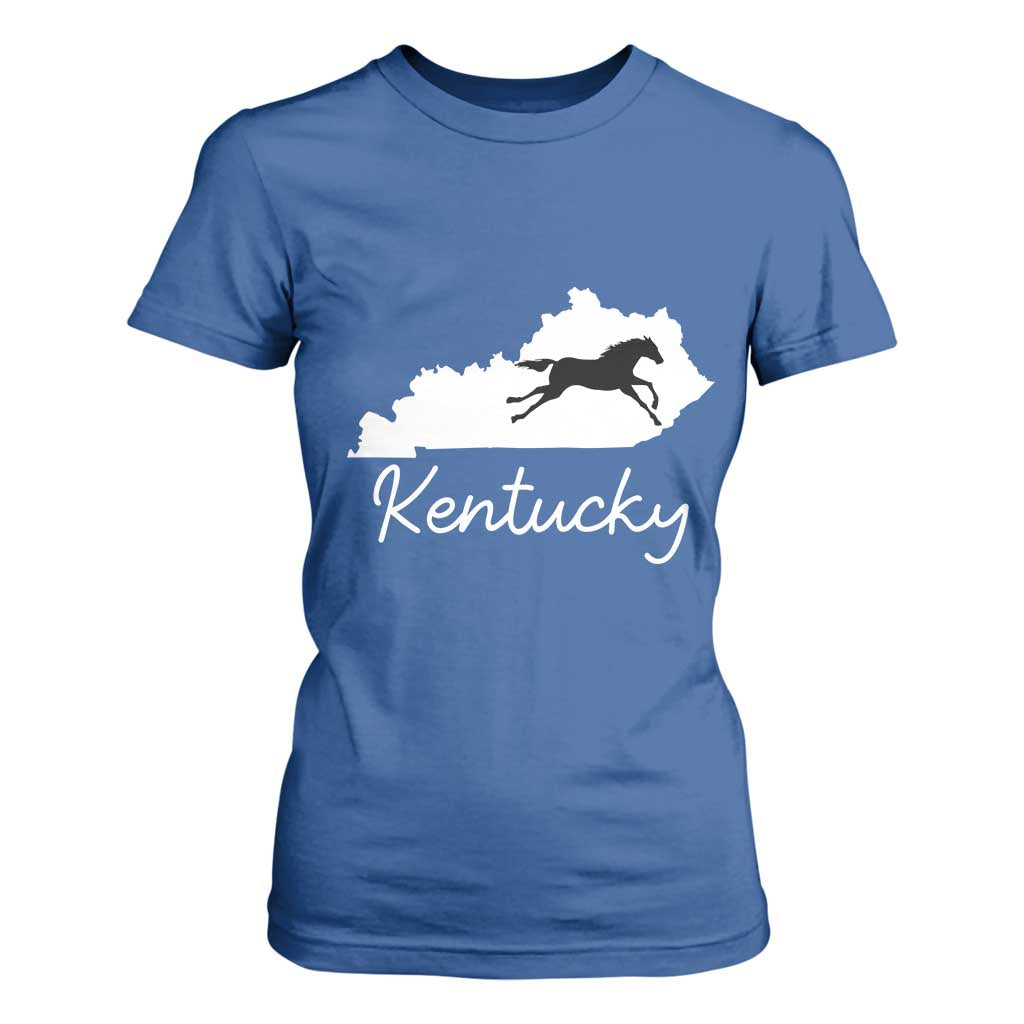 Kentucky State Map with Racing Horse T Shirt For Women Bluegrass State Pride Equestrian TS02 Royal Blue Print Your Wear