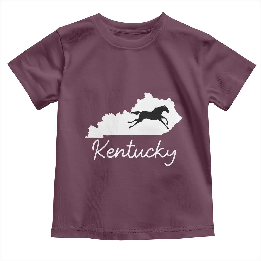 Kentucky State Map with Racing Horse Toddler T Shirt Bluegrass State Pride Equestrian TS02 Maroon Print Your Wear