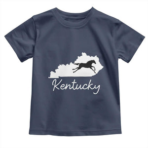 Kentucky State Map with Racing Horse Toddler T Shirt Bluegrass State Pride Equestrian TS02 Navy Print Your Wear