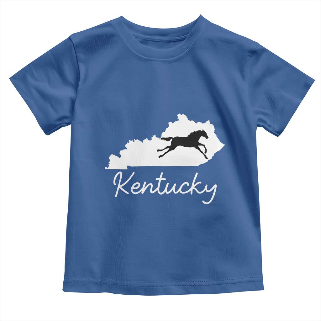 Kentucky State Map with Racing Horse Toddler T Shirt Bluegrass State Pride Equestrian TS02 Royal Blue Print Your Wear
