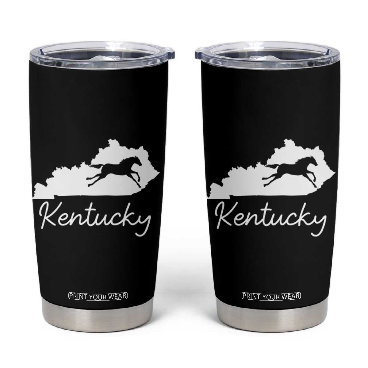 Kentucky State Map with Racing Horse Tumbler Cup Bluegrass State Pride Equestrian TS02 Black Print Your Wear