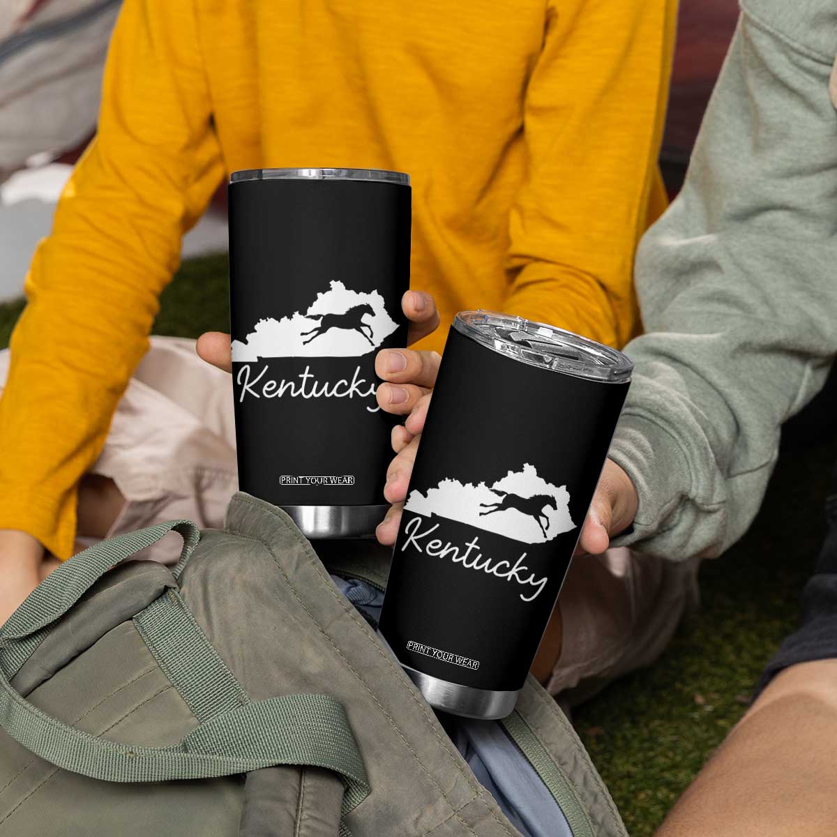 Kentucky State Map with Racing Horse Tumbler Cup Bluegrass State Pride Equestrian TS02 Print Your Wear