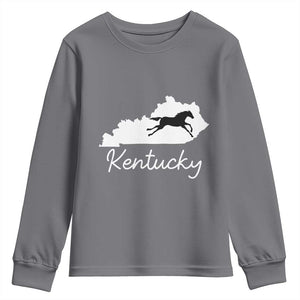 Kentucky State Map with Racing Horse Youth Sweatshirt Bluegrass State Pride Equestrian TS02 Charcoal Print Your Wear