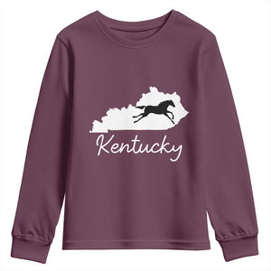 Kentucky State Map with Racing Horse Youth Sweatshirt Bluegrass State Pride Equestrian TS02 Maroon Print Your Wear