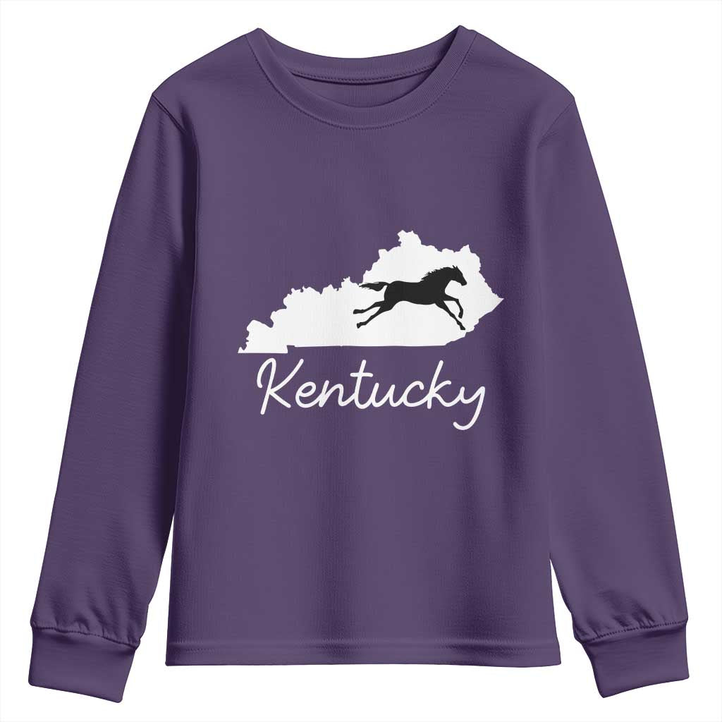 Kentucky State Map with Racing Horse Youth Sweatshirt Bluegrass State Pride Equestrian TS02 Purple Print Your Wear