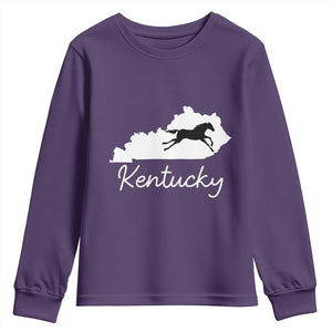 Kentucky State Map with Racing Horse Youth Sweatshirt Bluegrass State Pride Equestrian TS02 Purple Print Your Wear