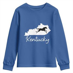 Kentucky State Map with Racing Horse Youth Sweatshirt Bluegrass State Pride Equestrian TS02 Royal Blue Print Your Wear