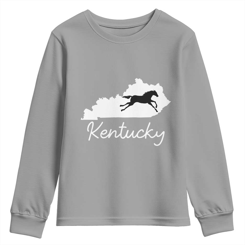 Kentucky State Map with Racing Horse Youth Sweatshirt Bluegrass State Pride Equestrian TS02 Sport Gray Print Your Wear