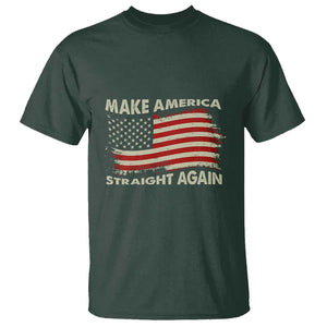 Funny MASA T Shirt Make America Straight Again American Flag Retro Groovy TS02 Dark Forest Green Print Your Wear