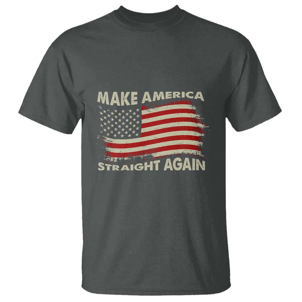 Funny MASA T Shirt Make America Straight Again American Flag Retro Groovy TS02 Dark Heather Print Your Wear