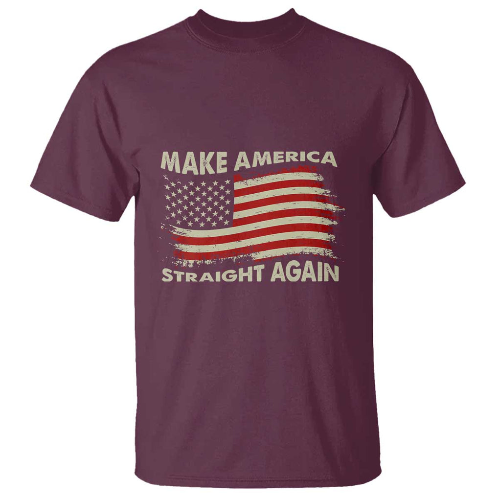Funny MASA T Shirt Make America Straight Again American Flag Retro Groovy TS02 Maroon Print Your Wear