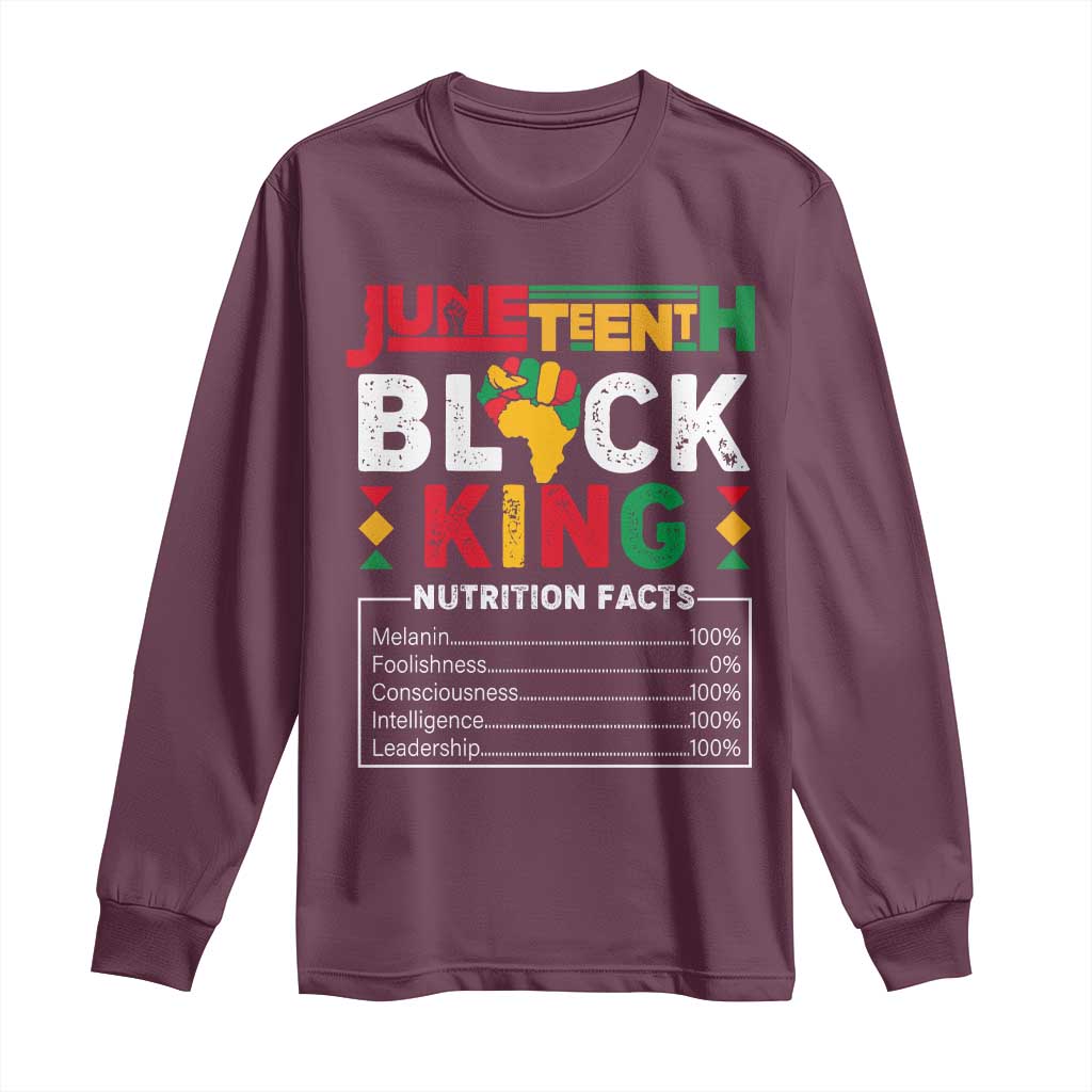 Funny Black King Nutrition Facts Long Sleeve Shirt African American TS02 Maroon Print Your Wear
