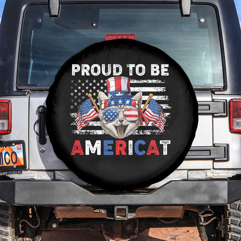 Patriotic American Cat Spare Tire Cover Proud To Be An Americat US Flag 4th Of July TS02 No hole Black Print Your Wear