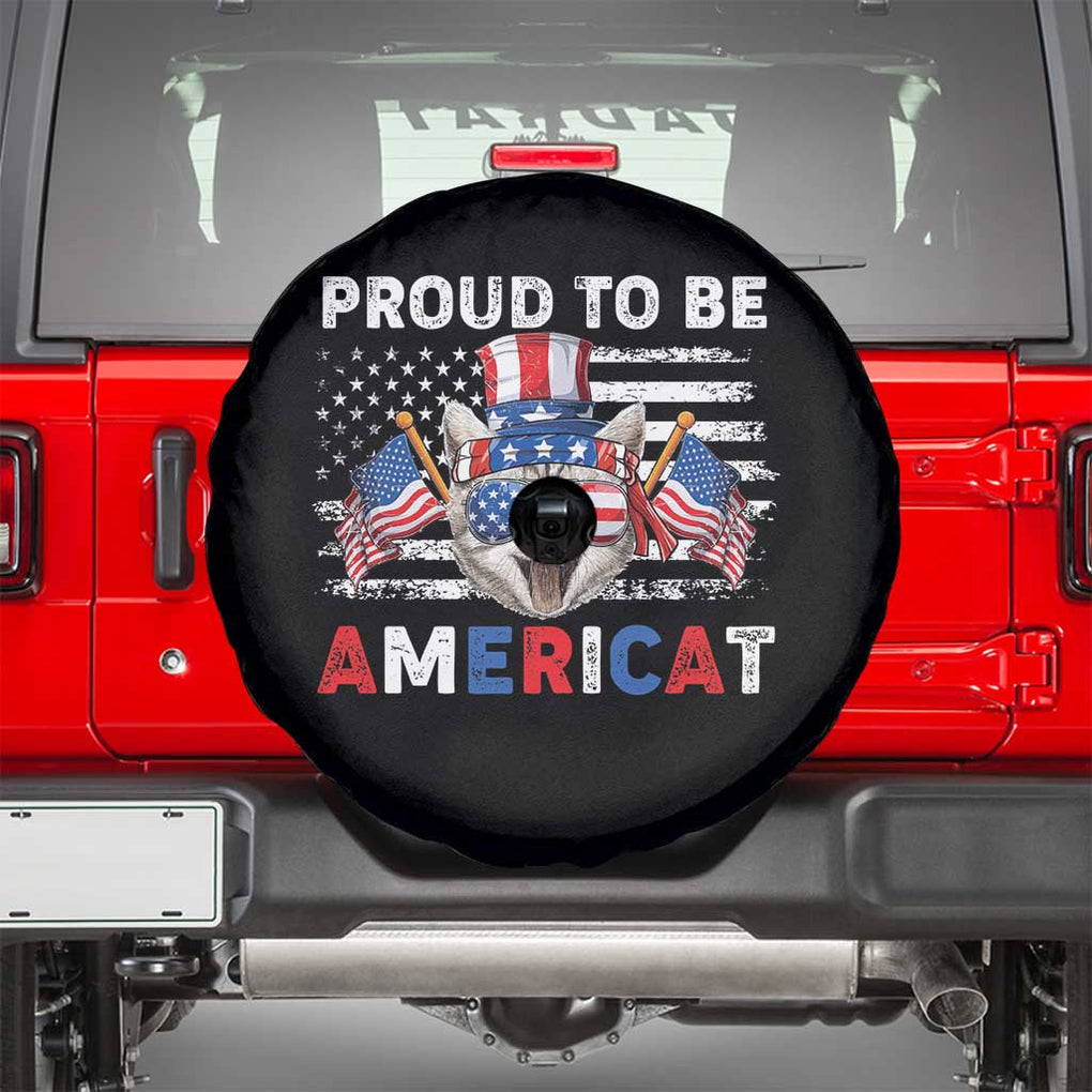 Patriotic American Cat Spare Tire Cover Proud To Be An Americat US Flag 4th Of July TS02 Black Print Your Wear