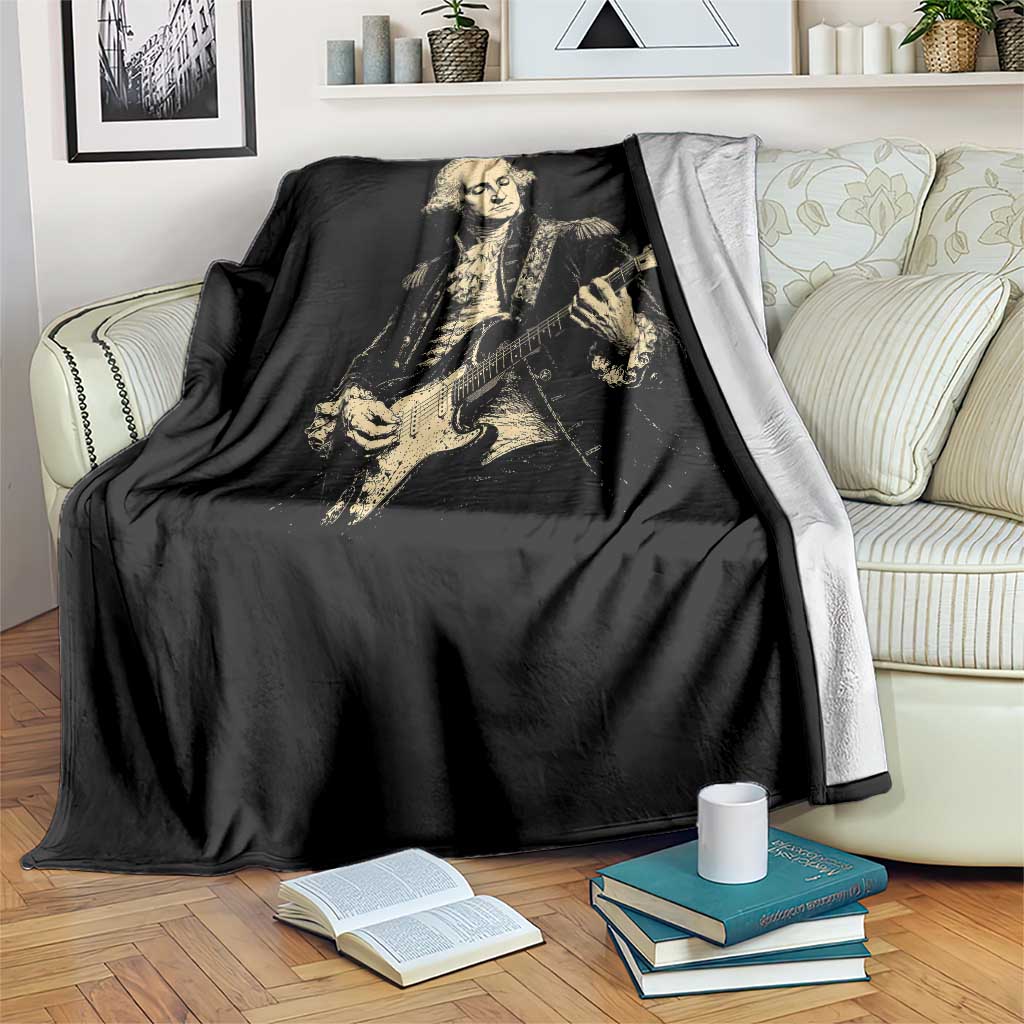 George Washington Rock Star Vintage Portrait Throw Blanket Funny Electric Guitar Player Founding Father Retro Aesthetic Patriotic Graphic TS02 Print Your Wear