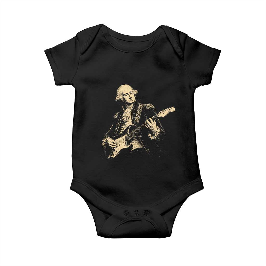 George Washington Rock Star Vintage Portrait Baby Onesie Funny Electric Guitar Player Founding Father Retro Aesthetic Patriotic Graphic TS02 Black Print Your Wear