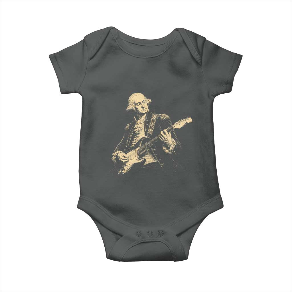 George Washington Rock Star Vintage Portrait Baby Onesie Funny Electric Guitar Player Founding Father Retro Aesthetic Patriotic Graphic TS02 Dark Heather Print Your Wear