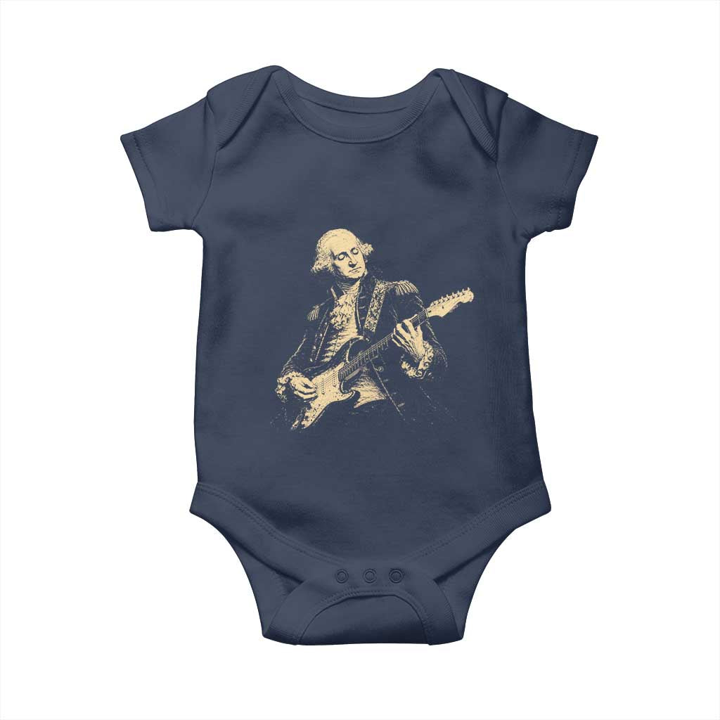 George Washington Rock Star Vintage Portrait Baby Onesie Funny Electric Guitar Player Founding Father Retro Aesthetic Patriotic Graphic TS02 Navy Print Your Wear