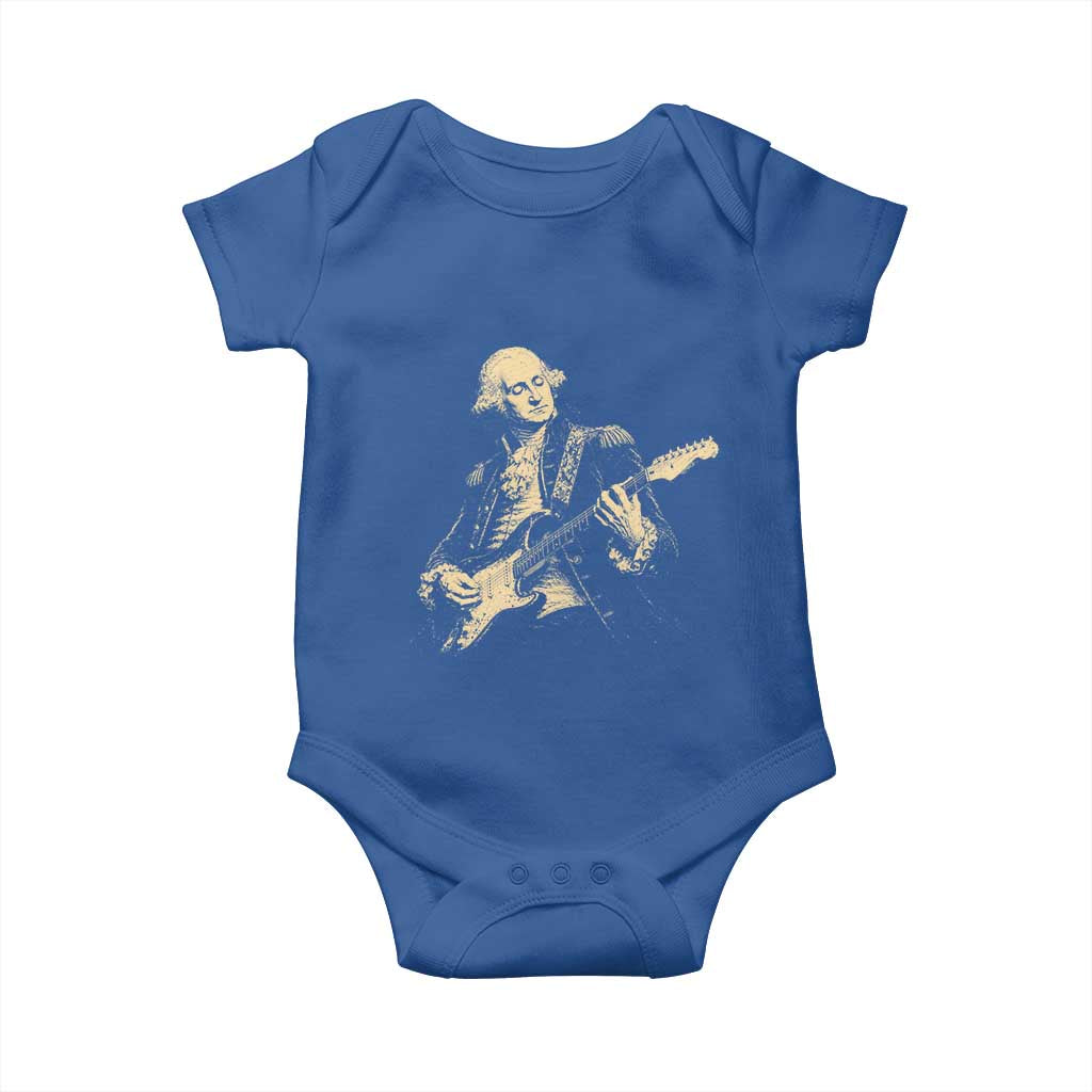 George Washington Rock Star Vintage Portrait Baby Onesie Funny Electric Guitar Player Founding Father Retro Aesthetic Patriotic Graphic TS02 Royal Blue Print Your Wear