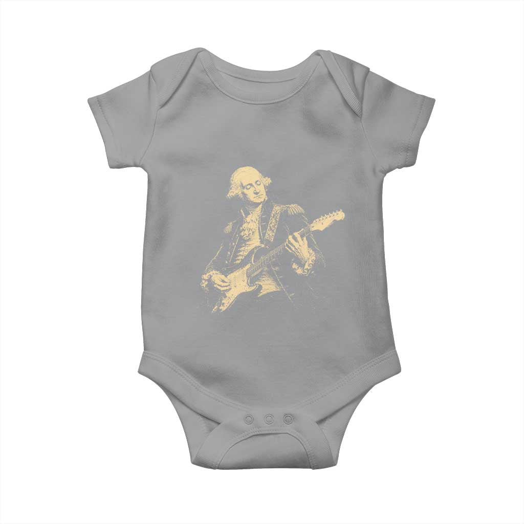 George Washington Rock Star Vintage Portrait Baby Onesie Funny Electric Guitar Player Founding Father Retro Aesthetic Patriotic Graphic TS02 Sport Gray Print Your Wear