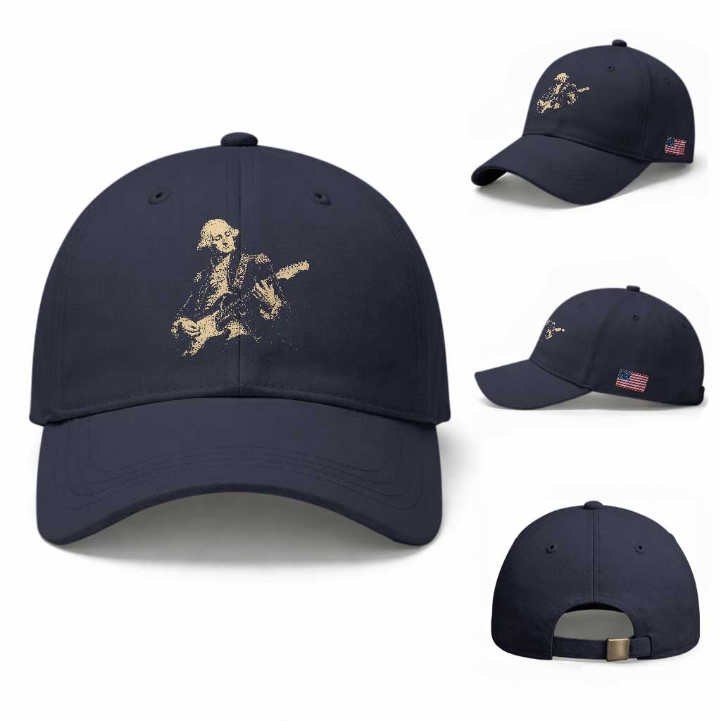 George Washington Rock Star Vintage Portrait Baseball Cap Funny Electric Guitar Player Founding Father Retro Aesthetic Patriotic Graphic TS02 Baseball Cap Universal Fit Navy Print Your Wear