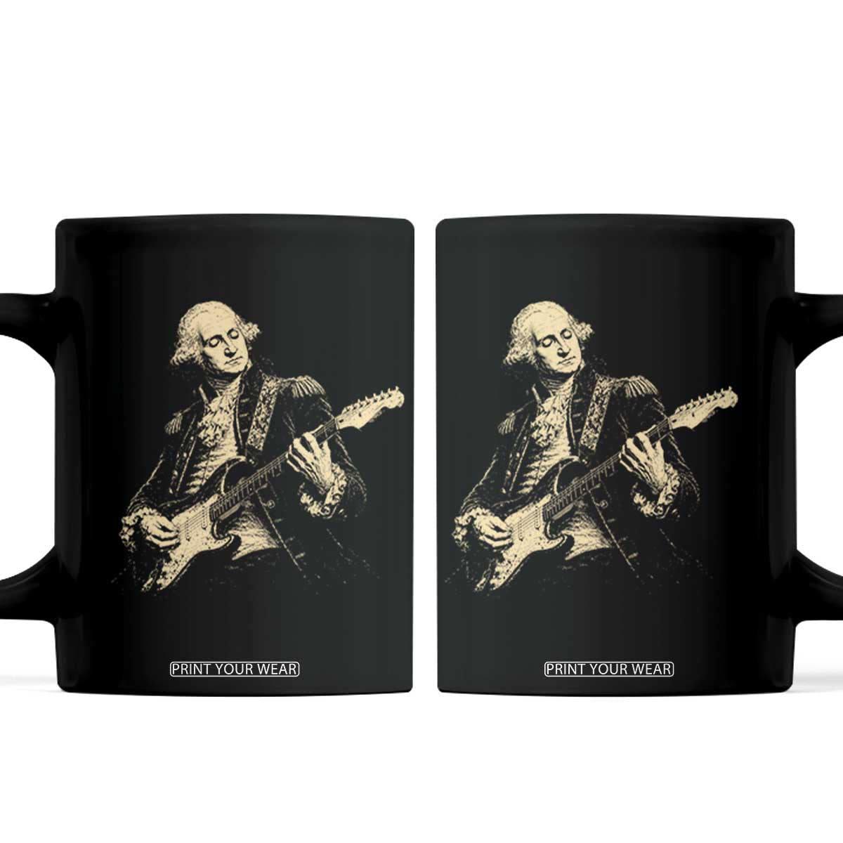 George Washington Rock Star Vintage Portrait Coffee Mug Funny Electric Guitar Player Founding Father Retro Aesthetic Patriotic Graphic