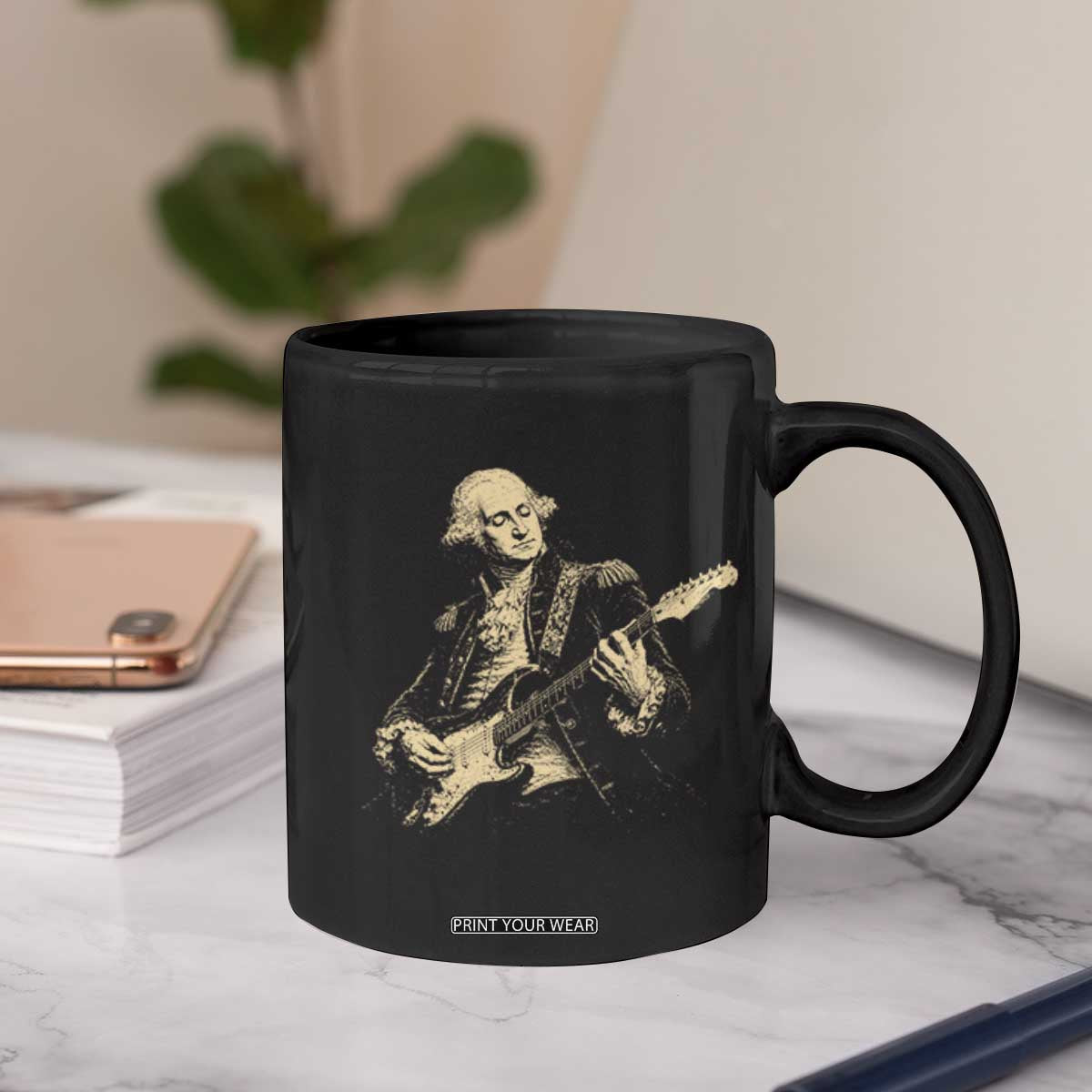 George Washington Rock Star Vintage Portrait Coffee Mug Funny Electric Guitar Player Founding Father Retro Aesthetic Patriotic Graphic TS02 Print Your Wear