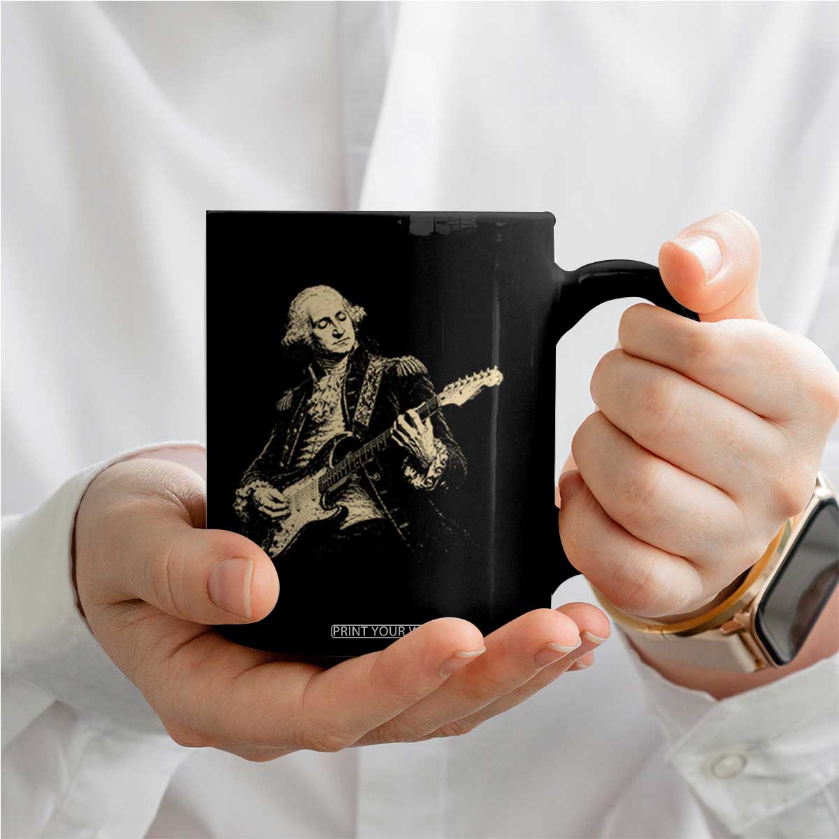 George Washington Rock Star Vintage Portrait Coffee Mug Funny Electric Guitar Player Founding Father Retro Aesthetic Patriotic Graphic TS02 Print Your Wear