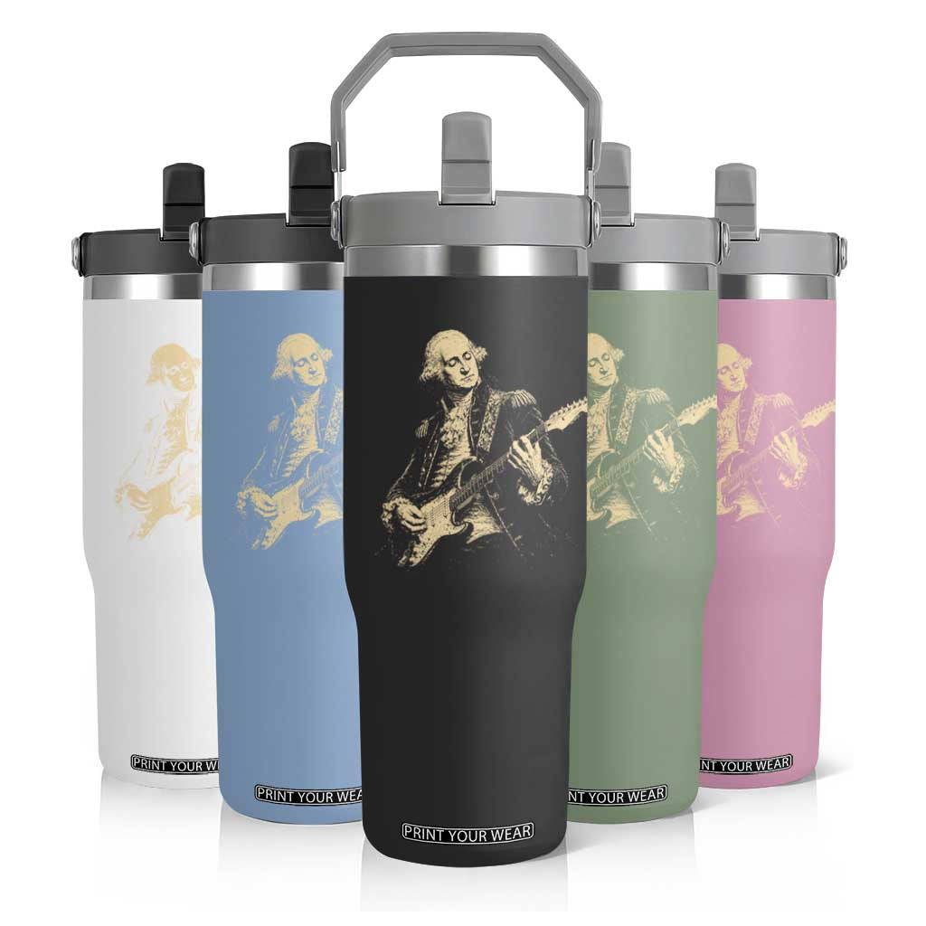 George Washington Rock Star Vintage Portrait Flip Straw Tumbler Funny Electric Guitar Player Founding Father Retro Aesthetic Patriotic Graphic TS02 Print Your Wear