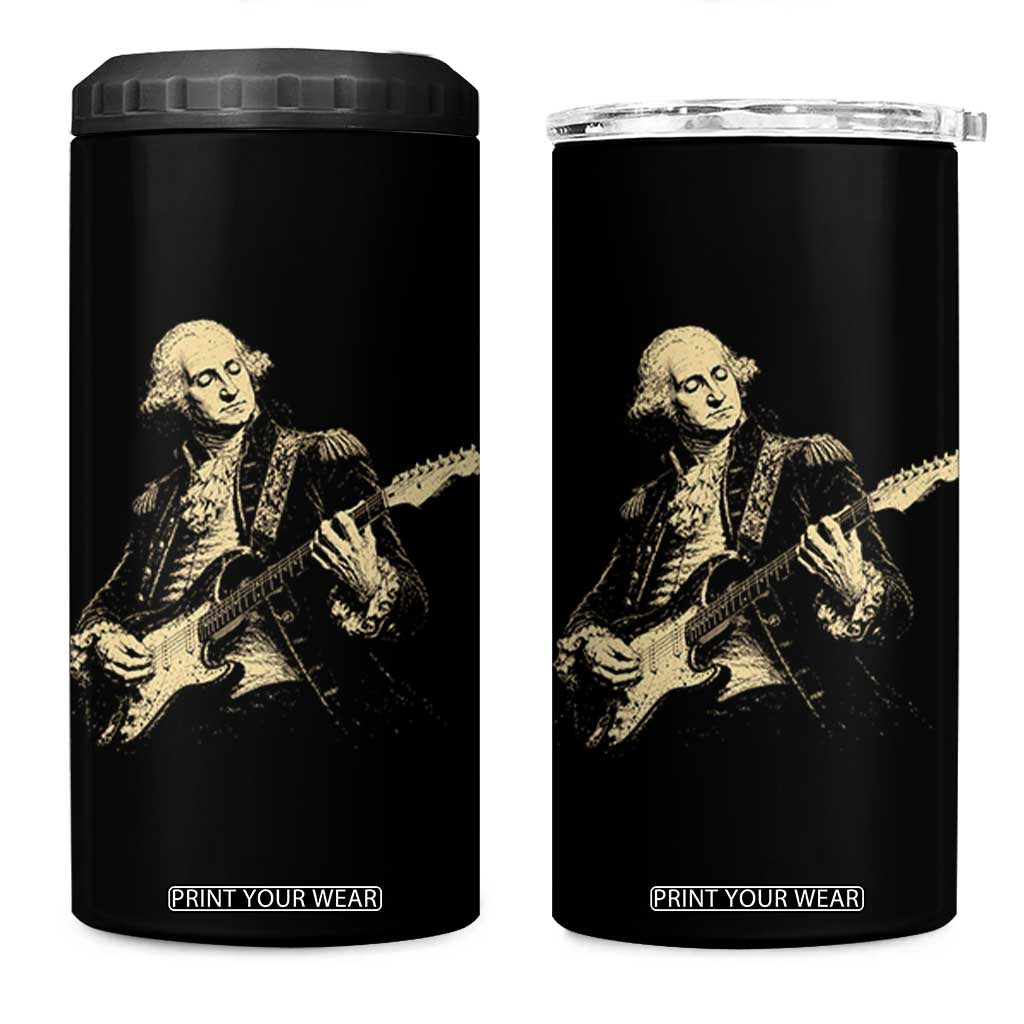 George Washington Rock Star Vintage Portrait 4 in 1 Can Cooler Tumbler Funny Electric Guitar Player Founding Father Retro Aesthetic Patriotic Graphic TS02 One Size: 16 oz Black Print Your Wear