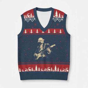 George Washington Rock Star Vintage Portrait V-Neck Knit Sweater Vest Funny Electric Guitar Player Founding Father Retro Aesthetic Patriotic Graphic TS02 Navy Red Print Your Wear