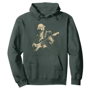 George Washington Rock Star Vintage Portrait Hoodie Funny Electric Guitar Player Founding Father Retro Aesthetic Patriotic Graphic TS02 Dark Forest Green Print Your Wear