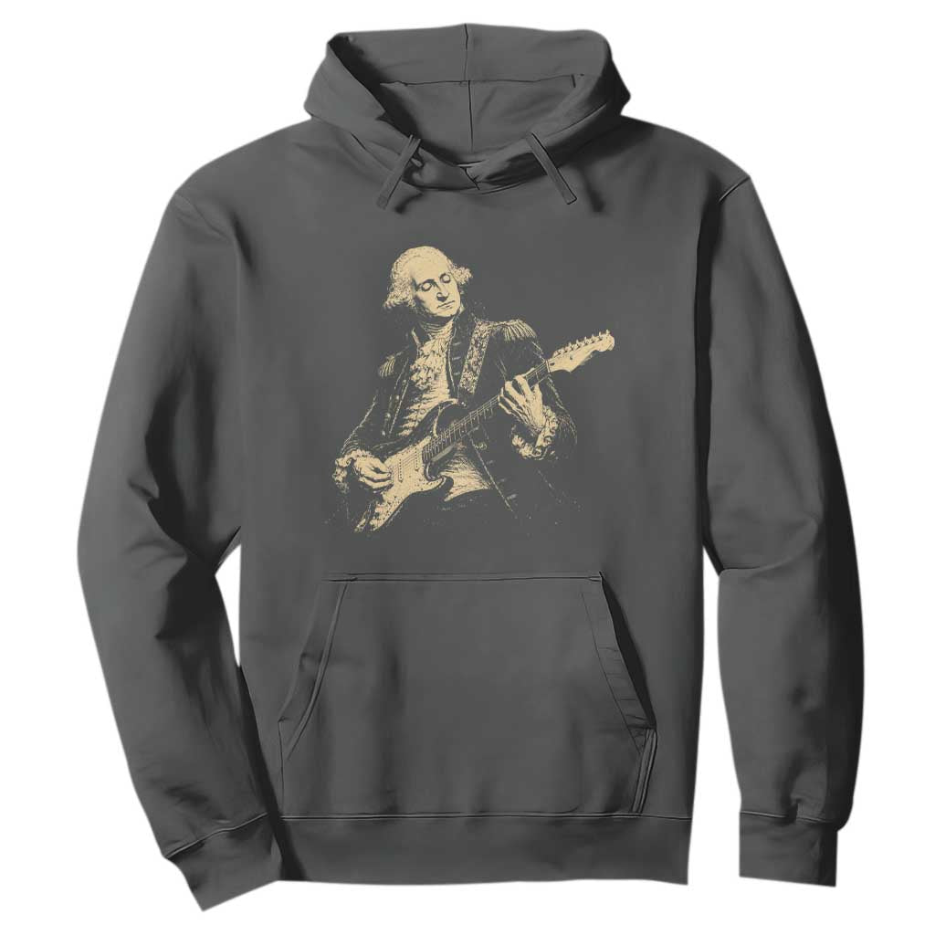 George Washington Rock Star Vintage Portrait Hoodie Funny Electric Guitar Player Founding Father Retro Aesthetic Patriotic Graphic TS02 Dark Heather Print Your Wear