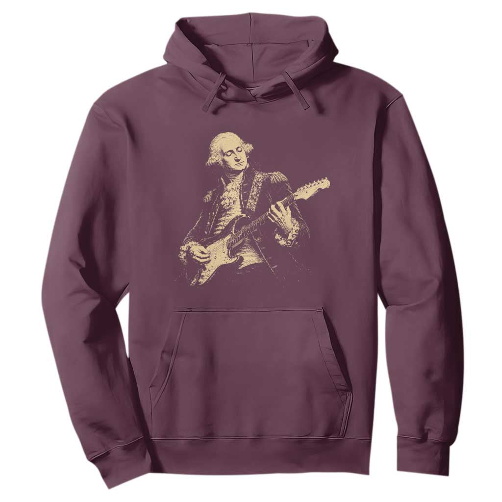 George Washington Rock Star Vintage Portrait Hoodie Funny Electric Guitar Player Founding Father Retro Aesthetic Patriotic Graphic TS02 Maroon Print Your Wear