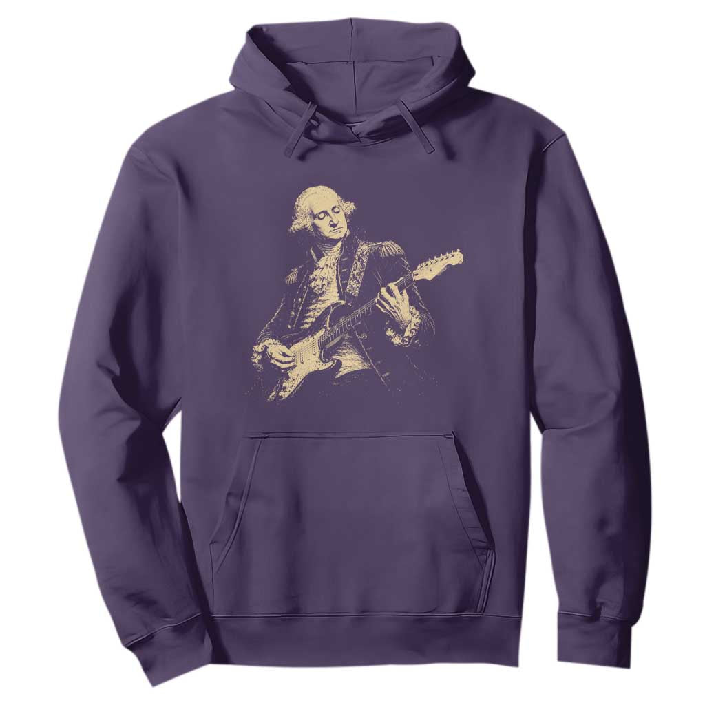 George Washington Rock Star Vintage Portrait Hoodie Funny Electric Guitar Player Founding Father Retro Aesthetic Patriotic Graphic TS02 Purple Print Your Wear