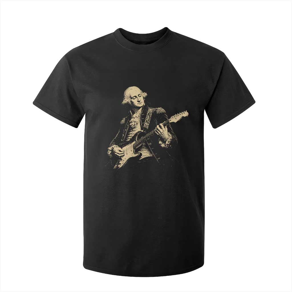 George Washington Rock Star Vintage Portrait T Shirt For Kid Funny Electric Guitar Player Founding Father Retro Aesthetic Patriotic Graphic TS02 Black Print Your Wear