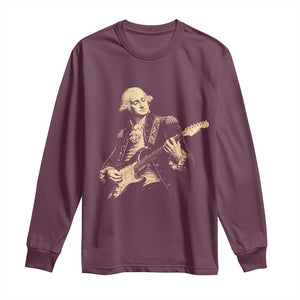 George Washington Rock Star Vintage Portrait Long Sleeve Shirt Funny Electric Guitar Player Founding Father Retro Aesthetic Patriotic Graphic TS02 Maroon Print Your Wear
