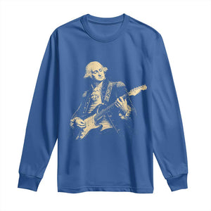 George Washington Rock Star Vintage Portrait Long Sleeve Shirt Funny Electric Guitar Player Founding Father Retro Aesthetic Patriotic Graphic TS02 Royal Blue Print Your Wear