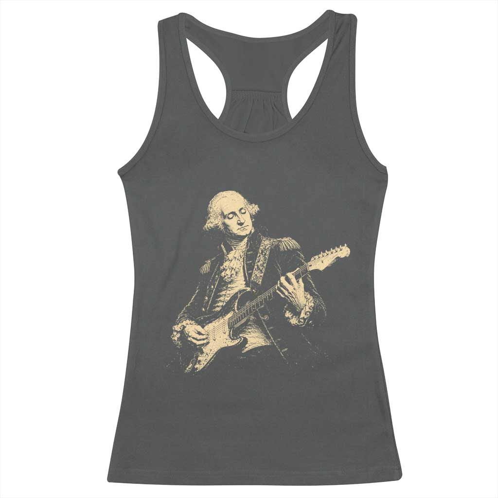George Washington Rock Star Vintage Portrait Racerback Tank Top Funny Electric Guitar Player Founding Father Retro Aesthetic Patriotic Graphic TS02 Dark Heather Print Your Wear