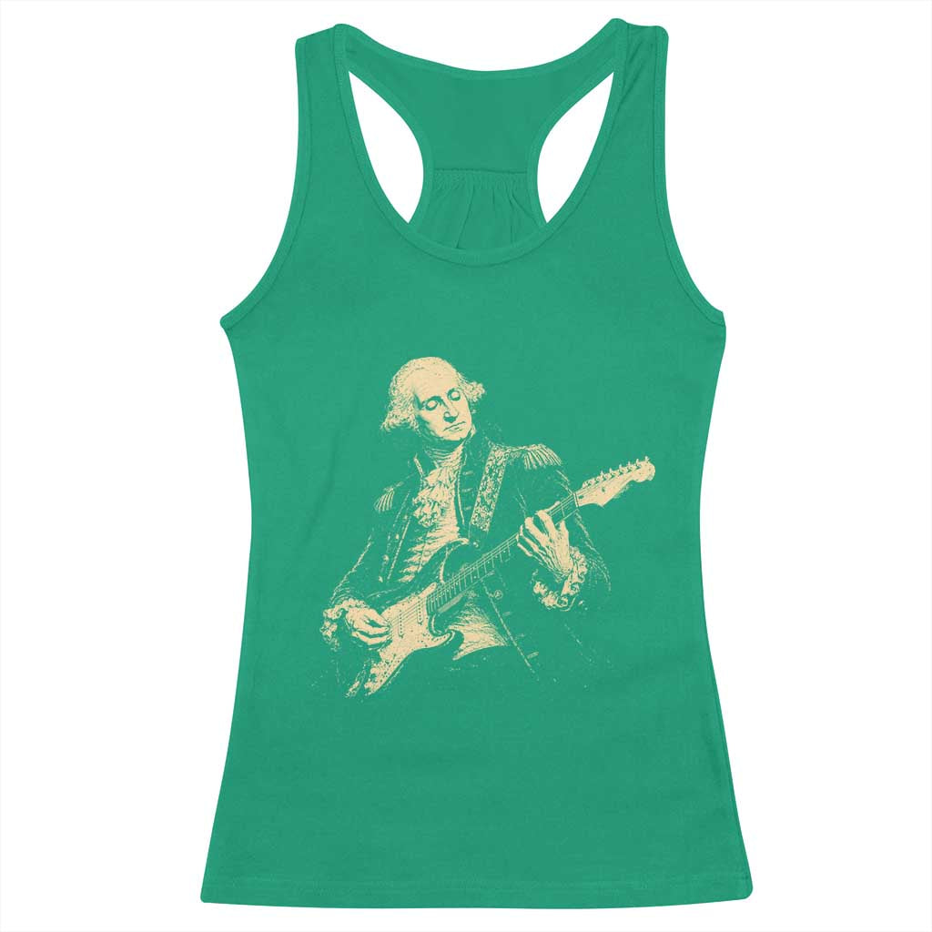 George Washington Rock Star Vintage Portrait Racerback Tank Top Funny Electric Guitar Player Founding Father Retro Aesthetic Patriotic Graphic TS02 Irish Green Print Your Wear