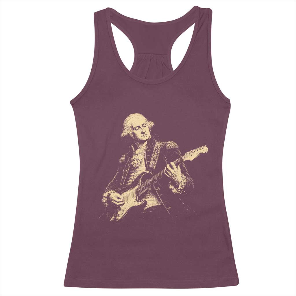 George Washington Rock Star Vintage Portrait Racerback Tank Top Funny Electric Guitar Player Founding Father Retro Aesthetic Patriotic Graphic TS02 Maroon Print Your Wear