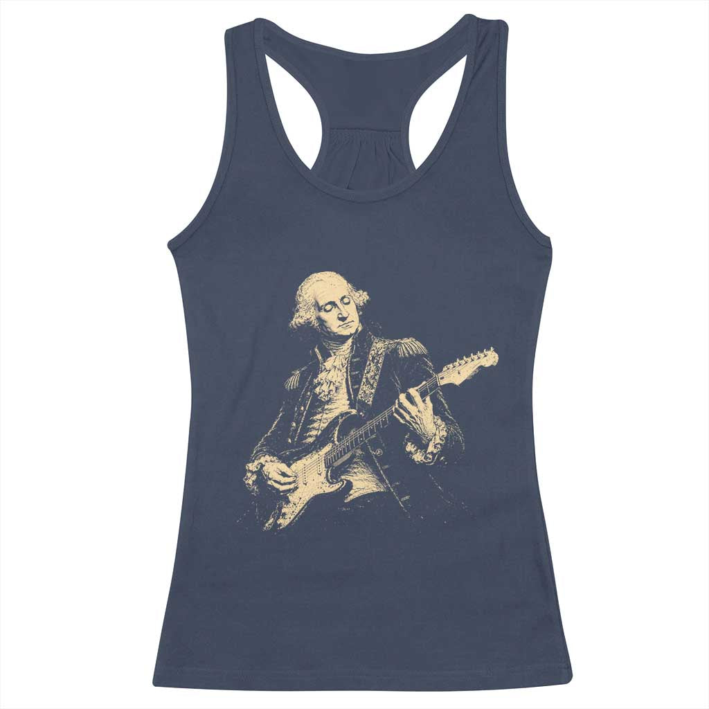 George Washington Rock Star Vintage Portrait Racerback Tank Top Funny Electric Guitar Player Founding Father Retro Aesthetic Patriotic Graphic TS02 Navy Print Your Wear