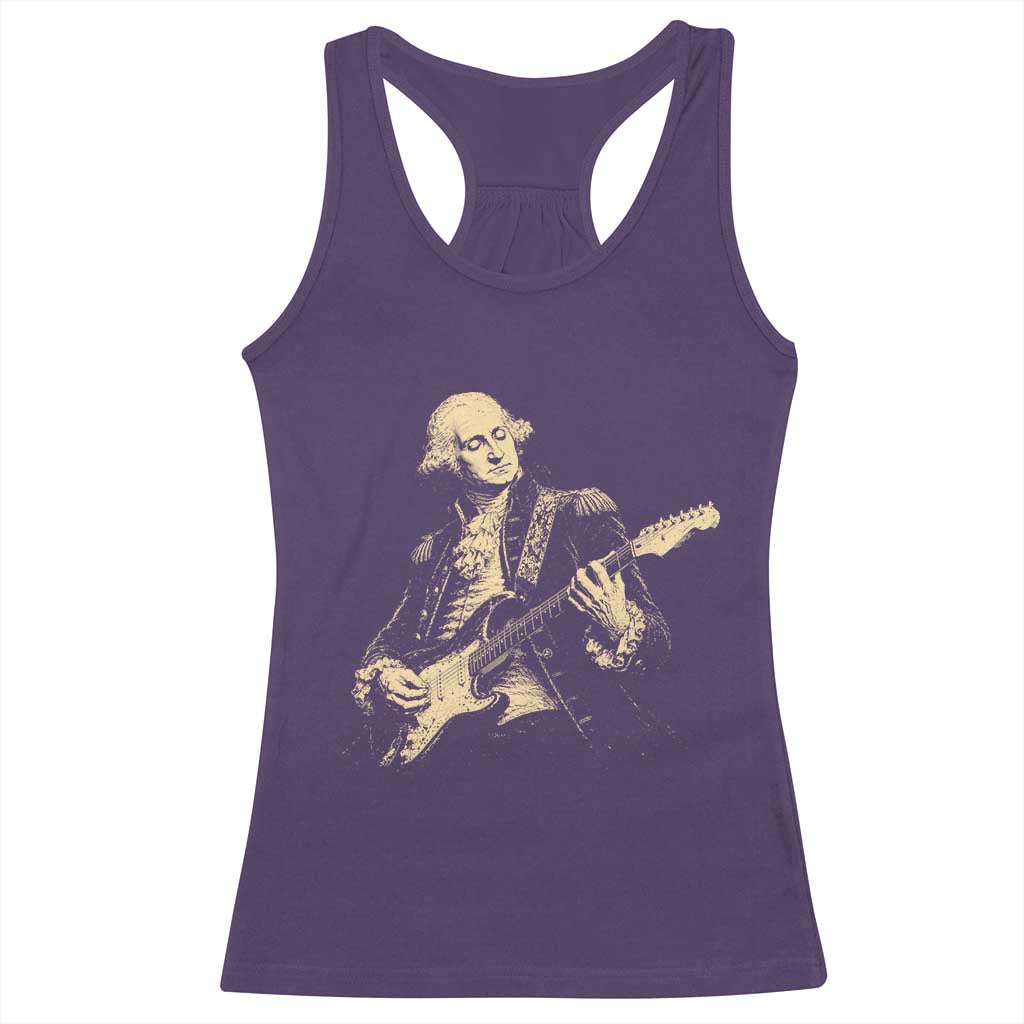 George Washington Rock Star Vintage Portrait Racerback Tank Top Funny Electric Guitar Player Founding Father Retro Aesthetic Patriotic Graphic TS02 Purple Print Your Wear