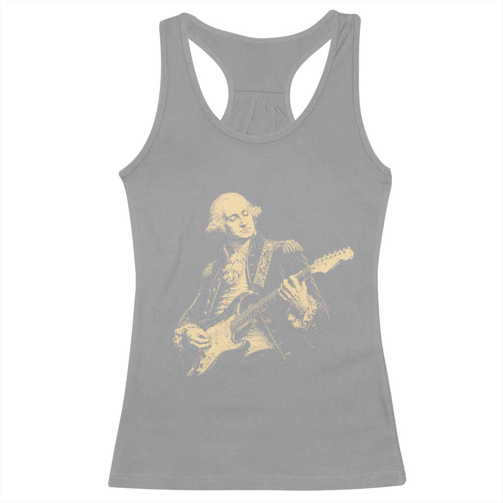 George Washington Rock Star Vintage Portrait Racerback Tank Top Funny Electric Guitar Player Founding Father Retro Aesthetic Patriotic Graphic TS02 Sport Gray Print Your Wear