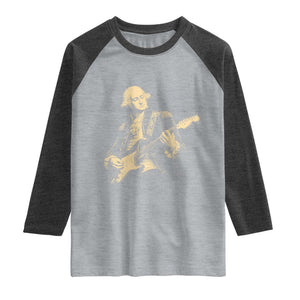 George Washington Rock Star Vintage Portrait Raglan Shirt Funny Electric Guitar Player Founding Father Retro Aesthetic Patriotic Graphic TS02 Heather Gray Heather Charcoal Print Your Wear
