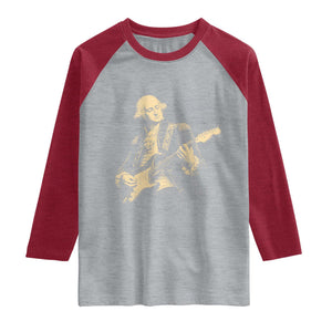 George Washington Rock Star Vintage Portrait Raglan Shirt Funny Electric Guitar Player Founding Father Retro Aesthetic Patriotic Graphic TS02 Heather Gray Heather Red Print Your Wear