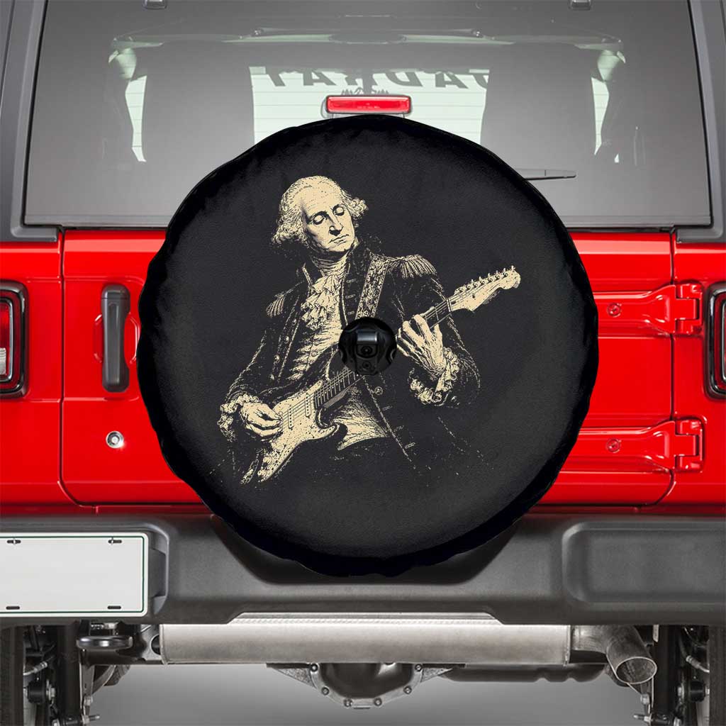 George Washington Rock Star Vintage Portrait Spare Tire Cover Funny Electric Guitar Player Founding Father Retro Aesthetic Patriotic Graphic TS02 Black Print Your Wear