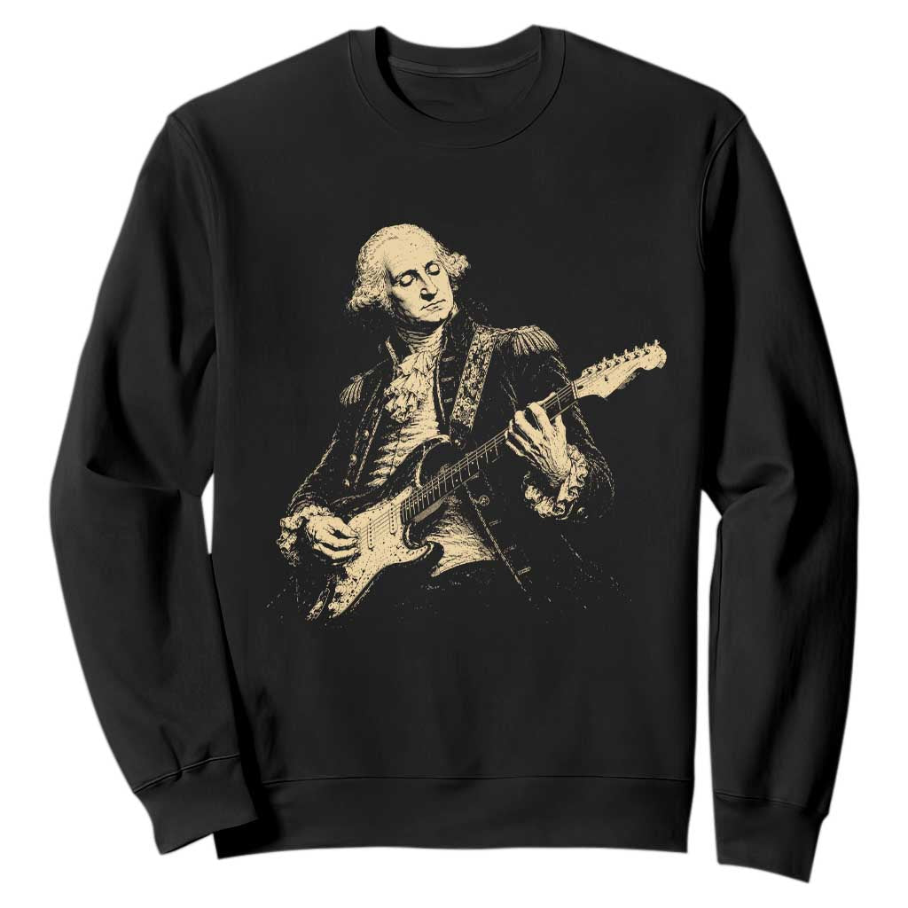 George Washington Rock Star Vintage Portrait Sweatshirt Funny Electric Guitar Player Founding Father Retro Aesthetic Patriotic Graphic TS02 Black Print Your Wear