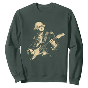 George Washington Rock Star Vintage Portrait Sweatshirt Funny Electric Guitar Player Founding Father Retro Aesthetic Patriotic Graphic TS02 Dark Forest Green Print Your Wear